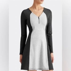 Athleta Whereupon V- Neck Zip Front Ponte Knit Stretchy Long Sleeve Dress